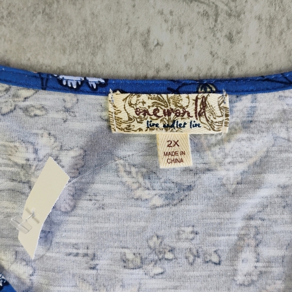 One World Long Sleeve Vneck Surplice Front Knit Top Indigo Olga Plus Size 2X - Picture 7 of 13